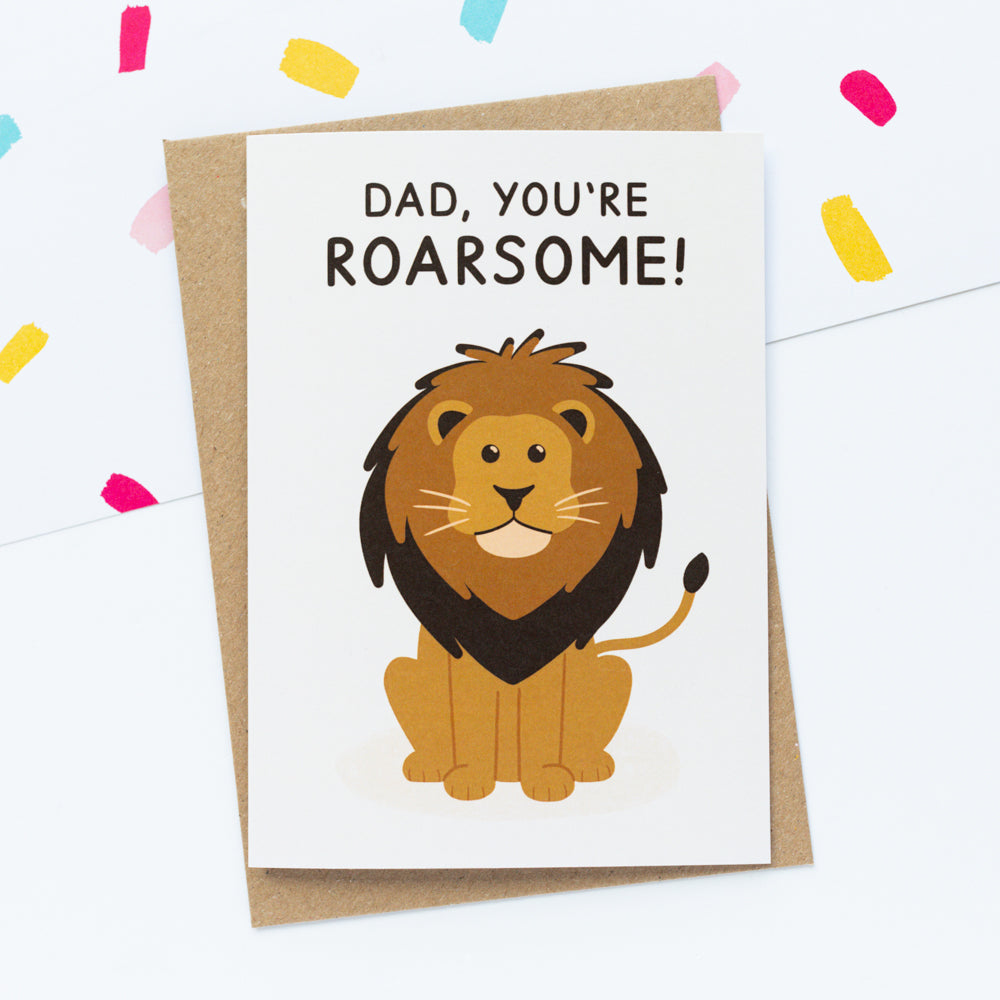 Father's day card with a cute lion and a punny message