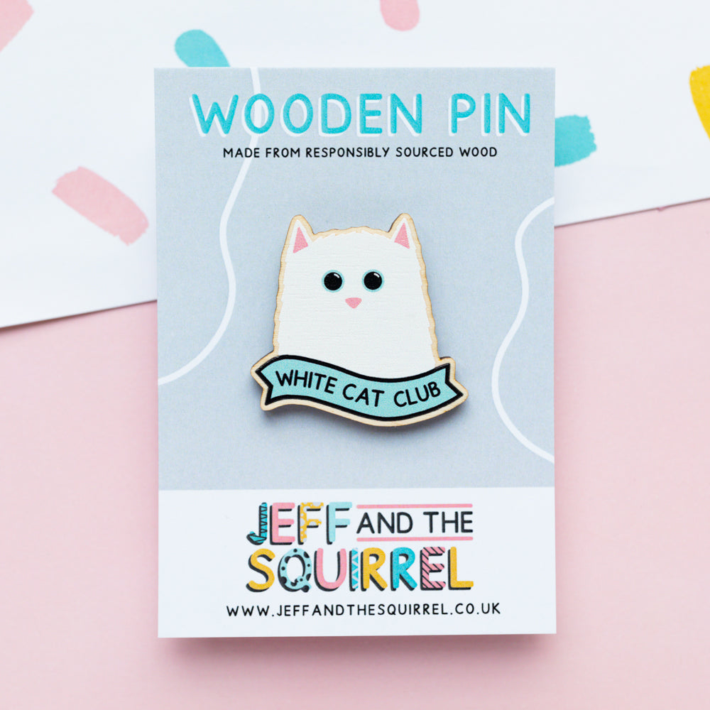 White Cat Club Wooden Pin Badge