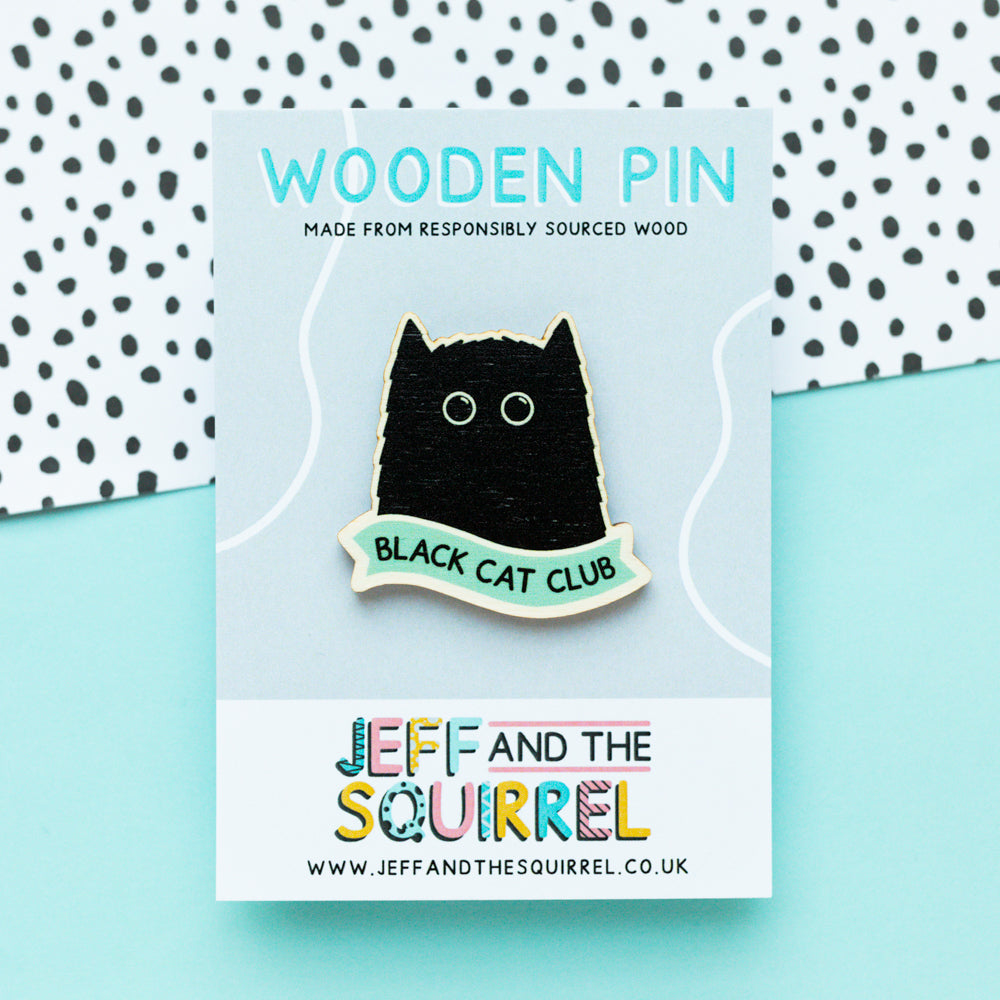 Black Cat Club Wooden Pin Badge