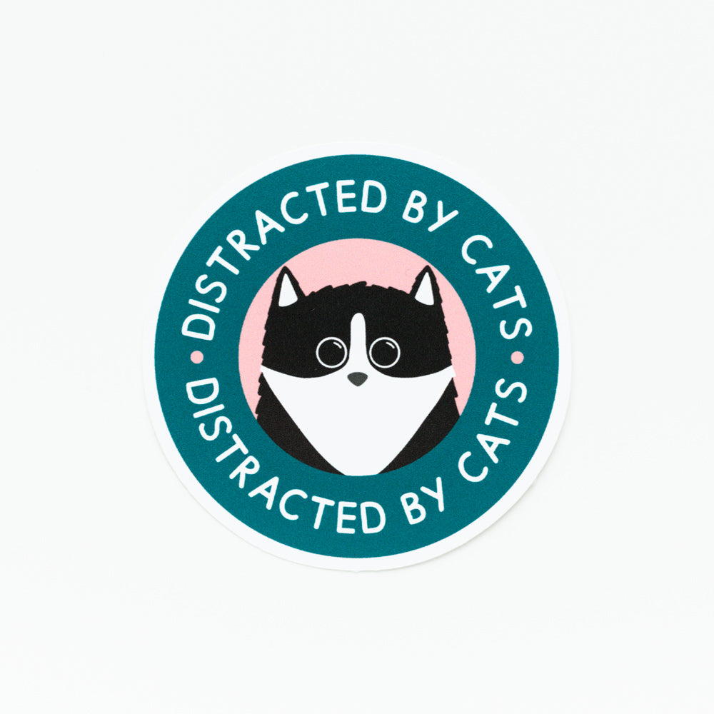 Distracted By Cats Round Sticker