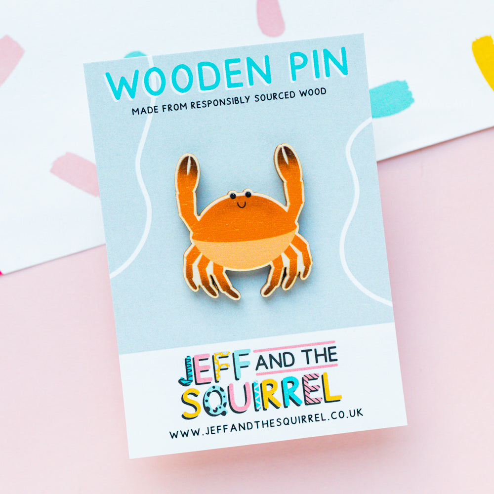 Crab Wooden Pin Badge