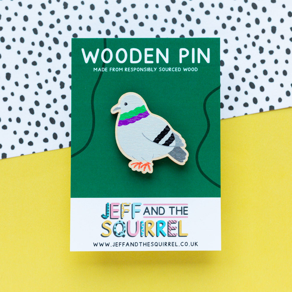 Standing Pigeon Wooden Pin Badge
