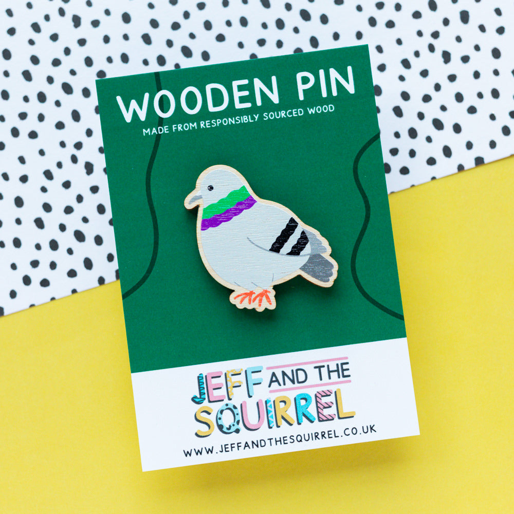 Standing Pigeon Wooden Pin Badge