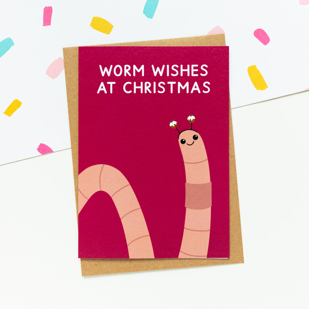 Worm Wishes At Christmas Card