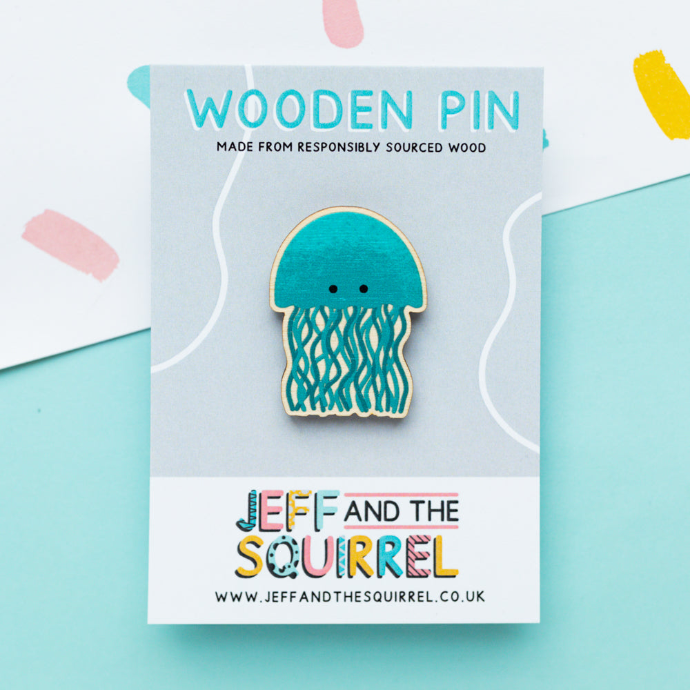 Jellyfish Wooden Pin Badge
