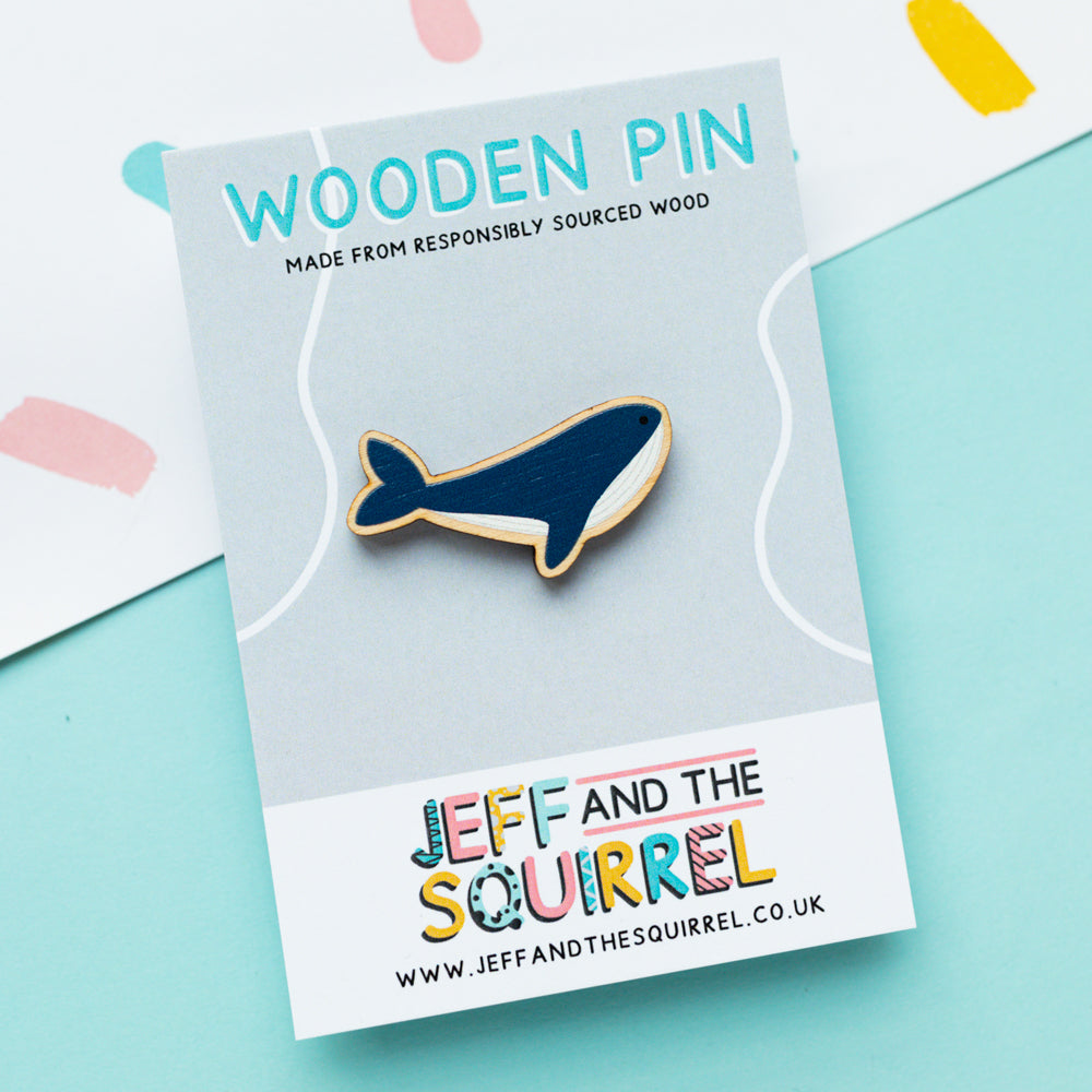 Whale Wooden Pin Badge