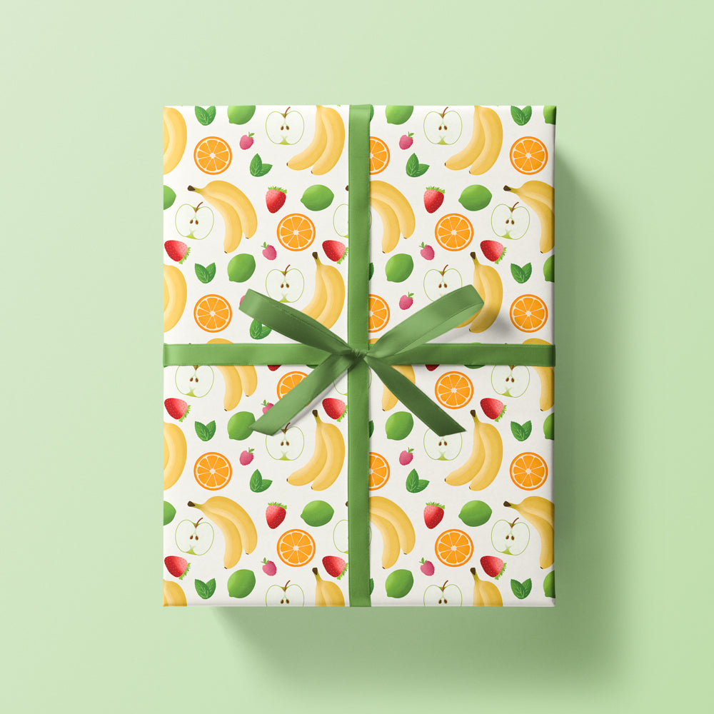 Fruity wrapping paper sheet with bananas and oranges 