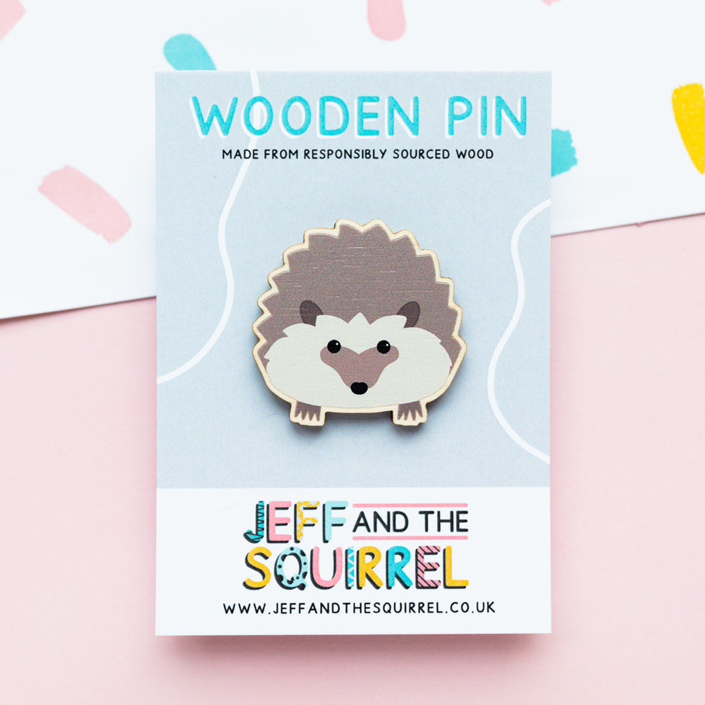 Hedgehog Wooden Pin Badge