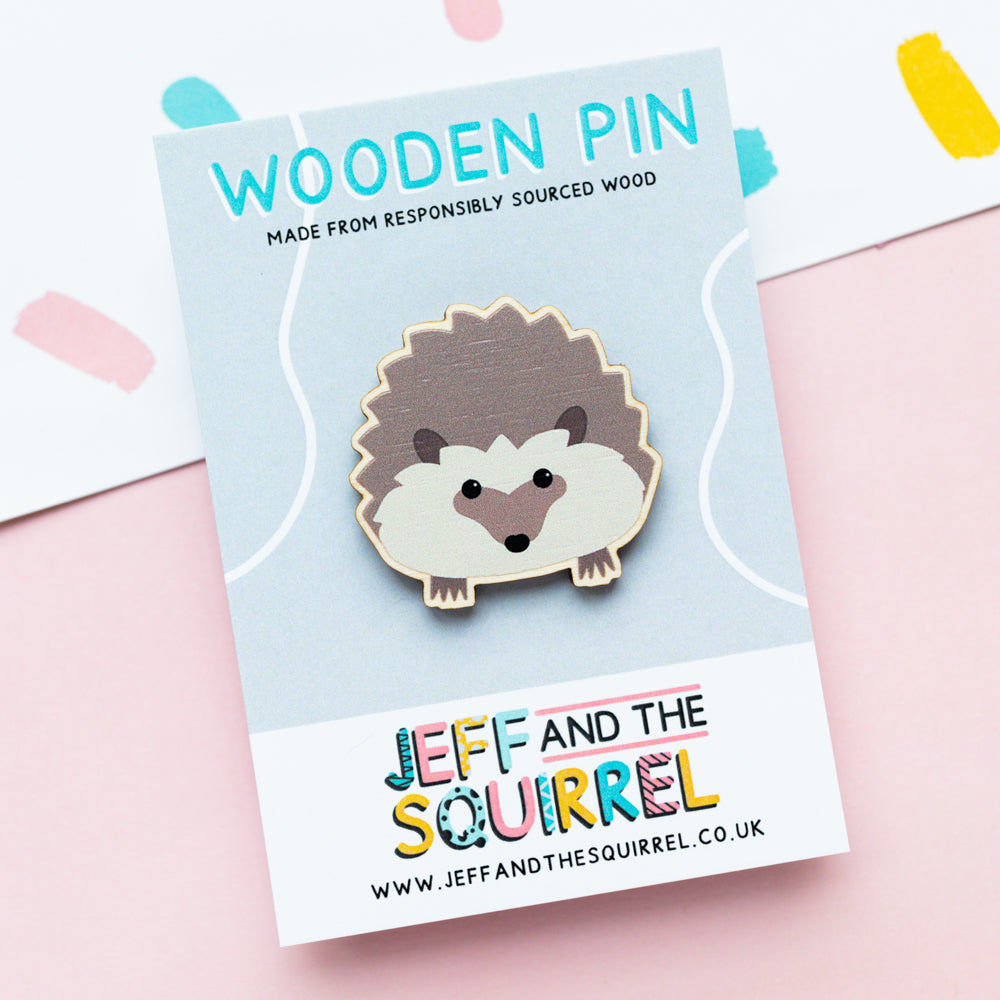 Hedgehog Wooden Pin Badge