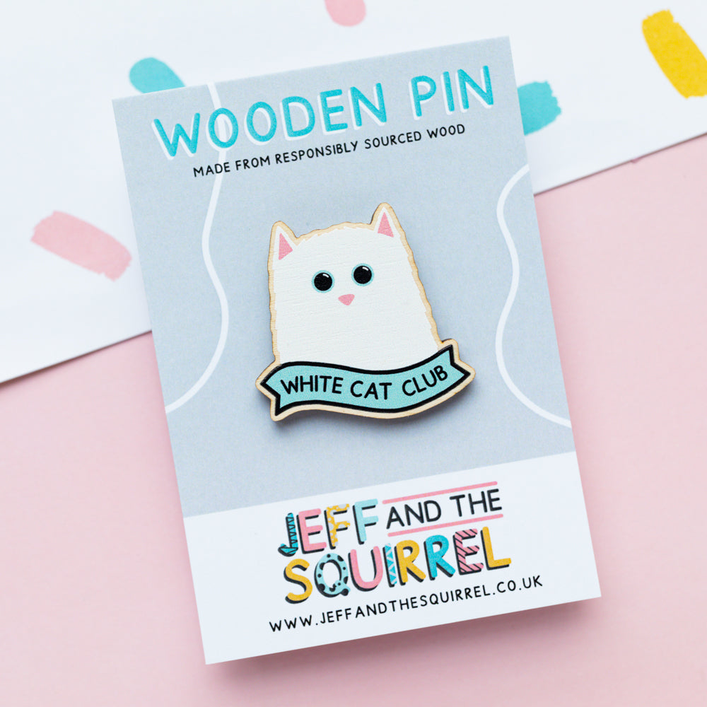 White Cat Club Wooden Pin Badge